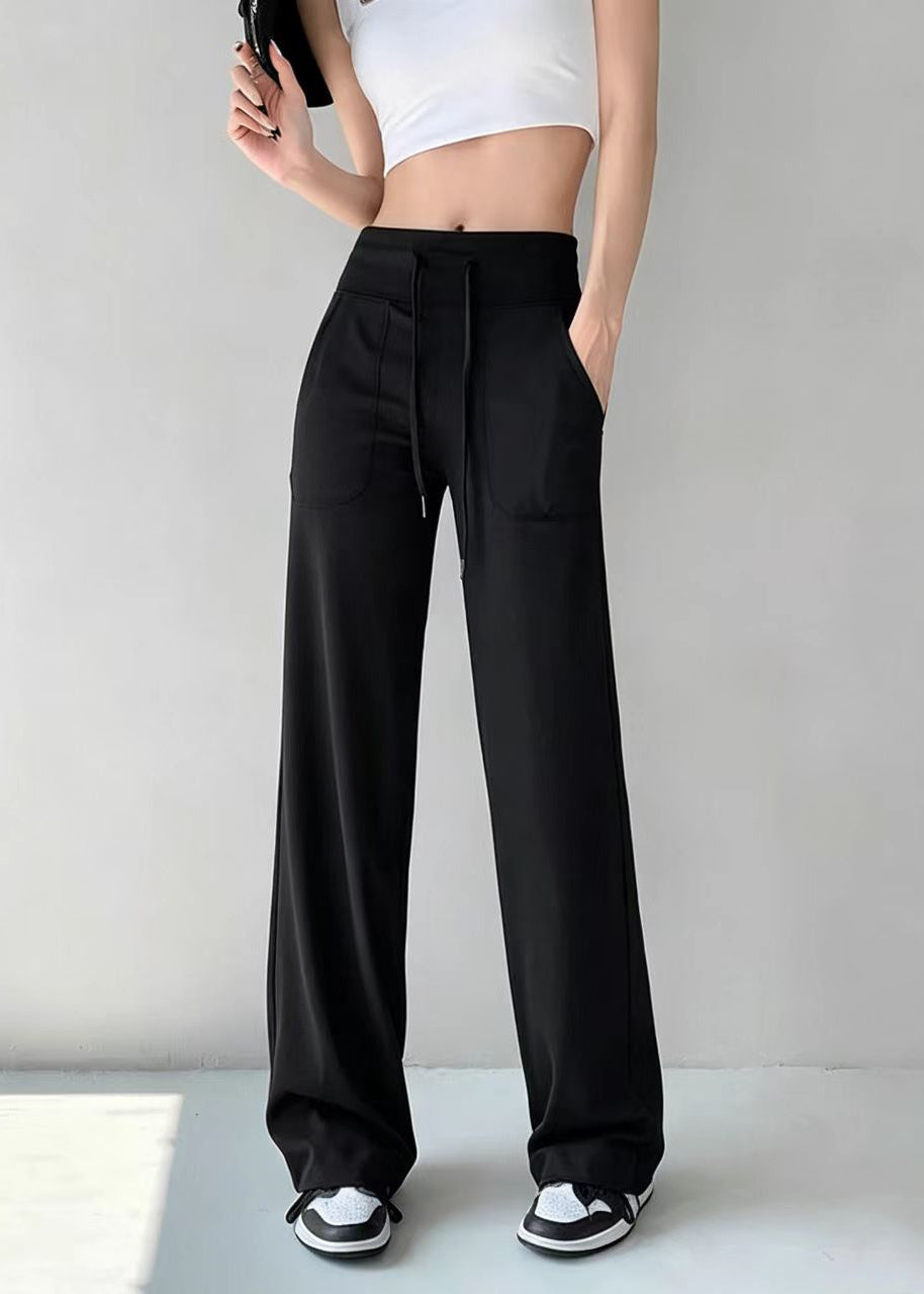 Beautiful Pink High Waist Drawstring Draping Tennis Straight Pants