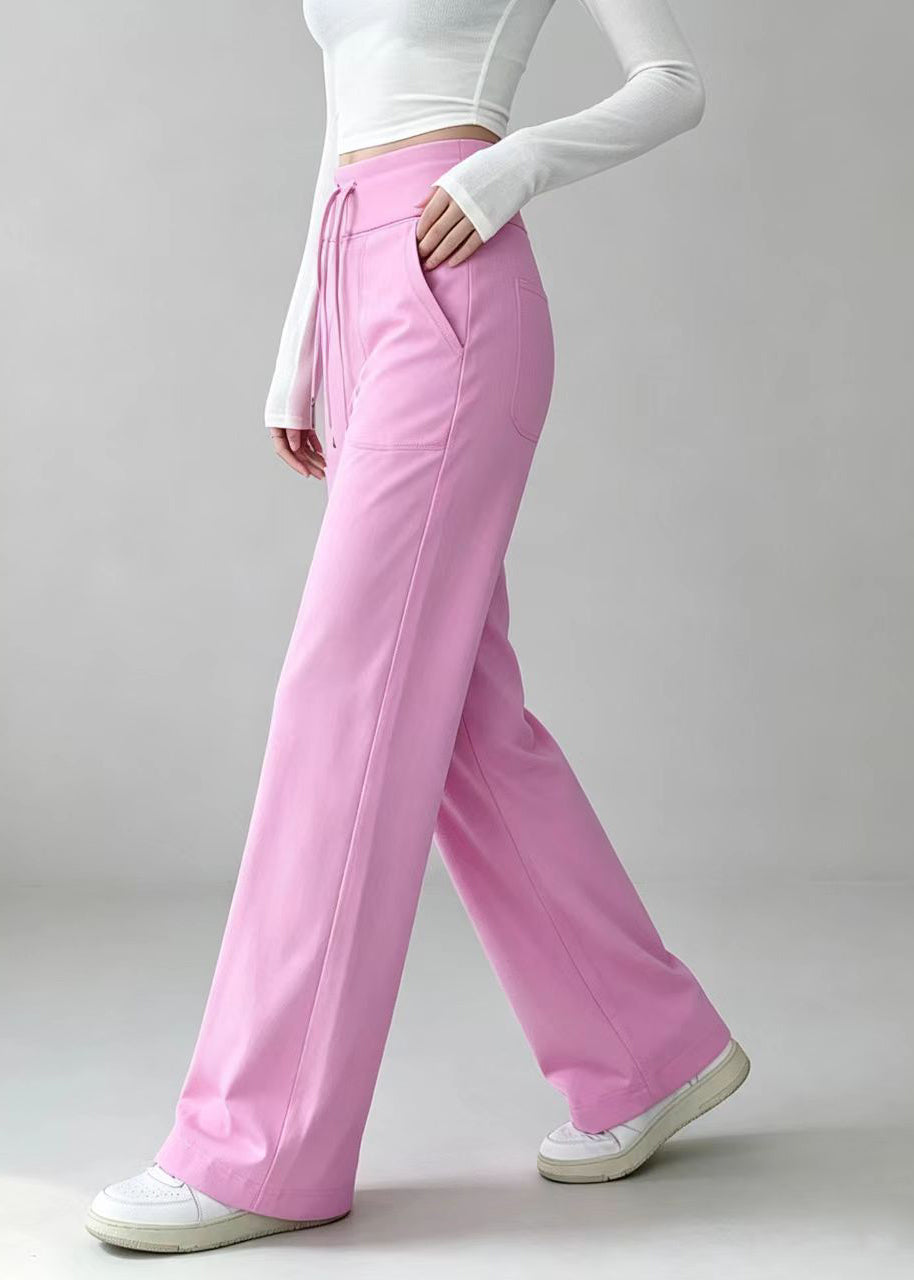 Beautiful Pink High Waist Drawstring Draping Tennis Straight Pants
