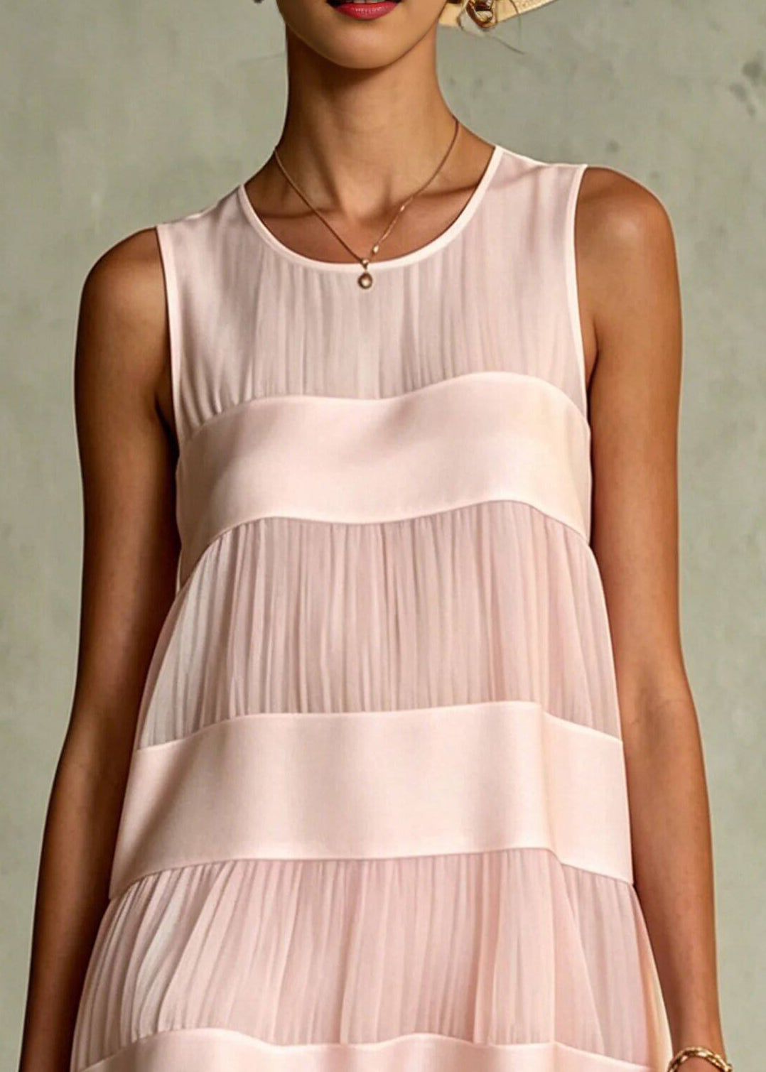 Beautiful Pink O-Neck Patchwork Chiffon Day Dress Summer