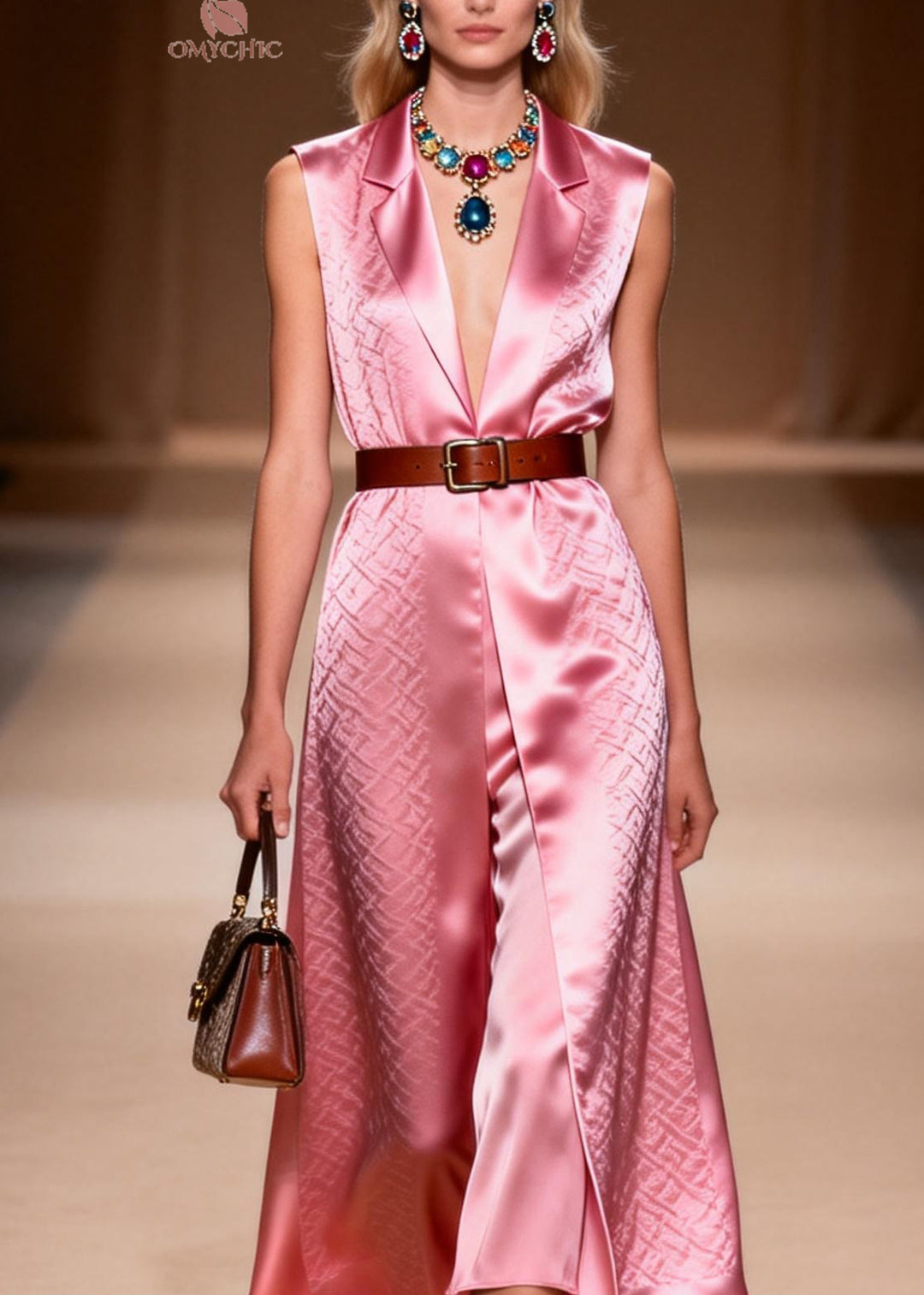 Beautiful Pink Peter Pan Collar Silk Holiday Dress Sleeveless