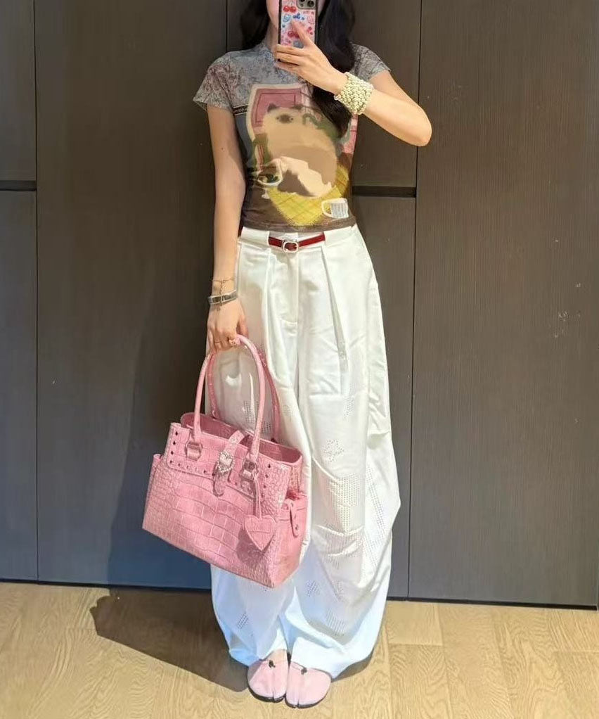 Beautiful Pink Rivet Solid Durable Faux Leather Shoulder Bags