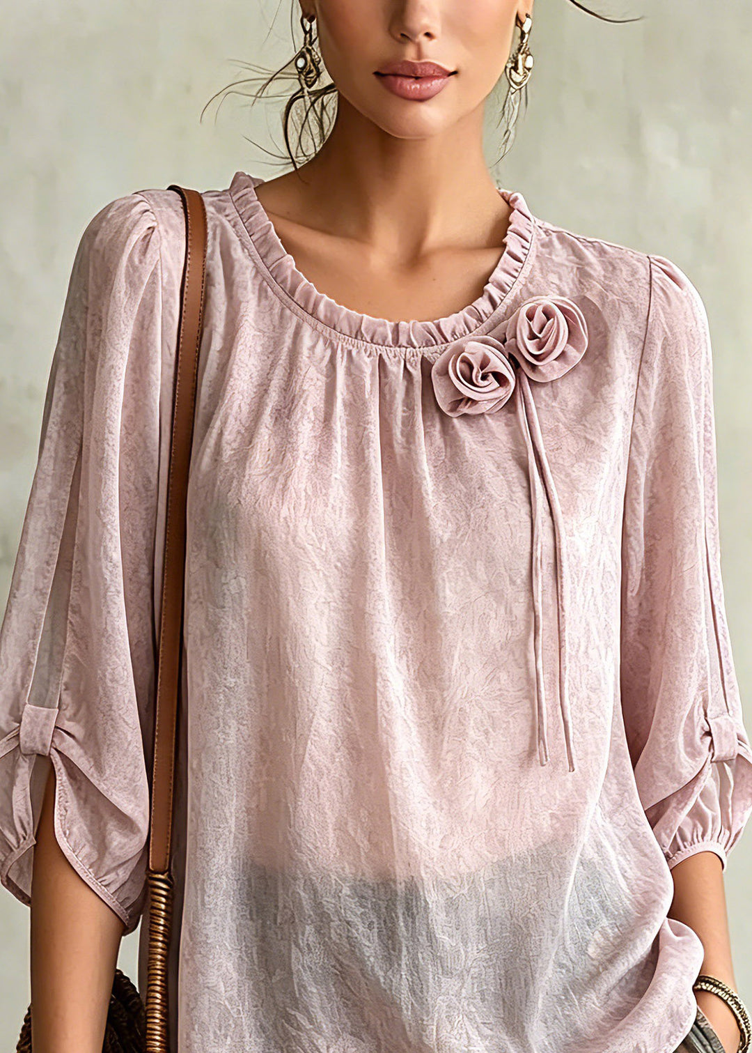 Beautiful Pink Ruffled Patchwork Chiffon Tops Summer