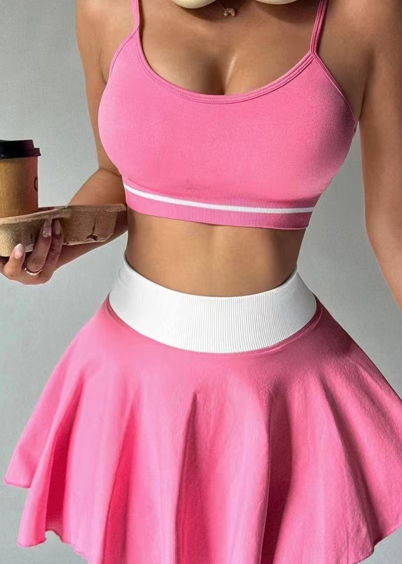 Beautiful Pink Tummy Control Cotton Sports Sets Two Piece Set