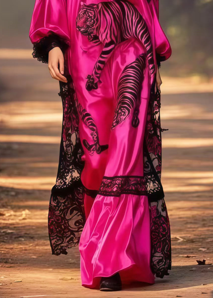 Beautiful Pitaya Print Patchwork Lace Long Dresses Spring