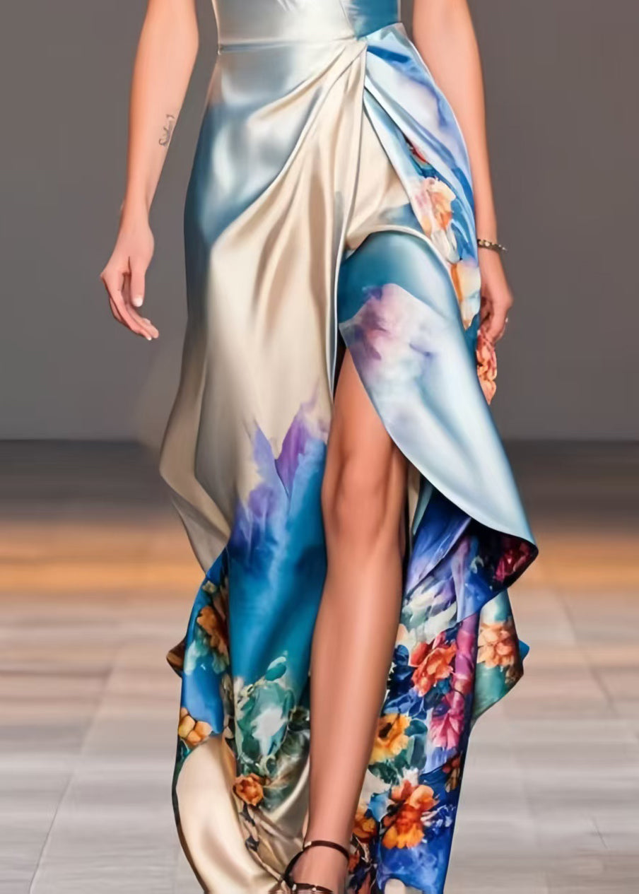 Beautiful Print Asymmetrical Design Backless Vestidos Dress Summer