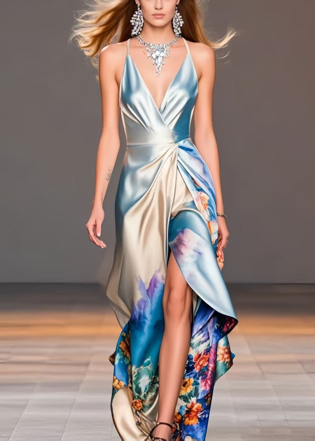 Beautiful Print Asymmetrical Design Backless Vestidos Dress Summer