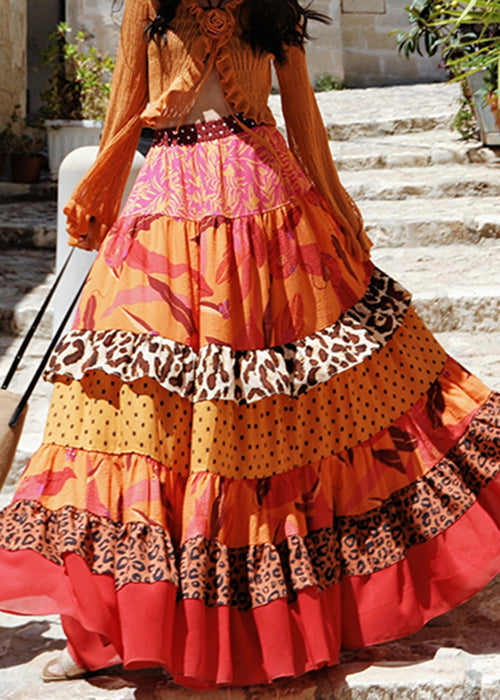 Beautiful Print Elastic Waist Patchwork Cotton Exra Large Hem Skirts Summer