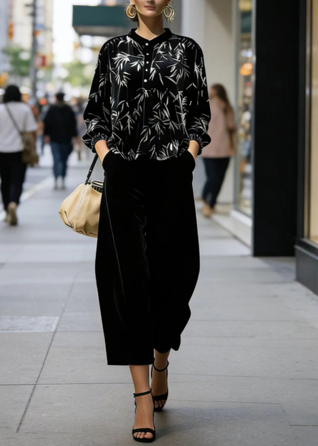 Beautiful Print Top And Pants Velvet Two Pieces Set Spring