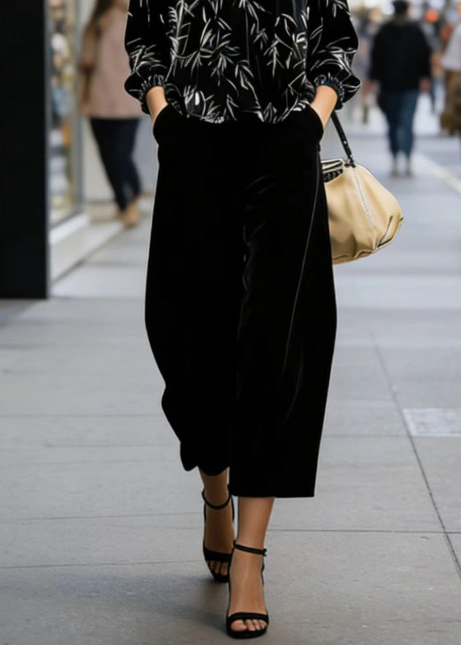 Beautiful Print Top And Pants Velvet Two Pieces Set Spring
