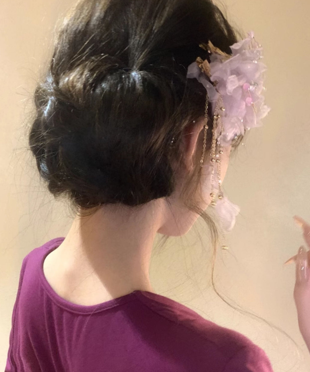Beautiful Purple Alloy Tulle Floral Tassel Hairpin