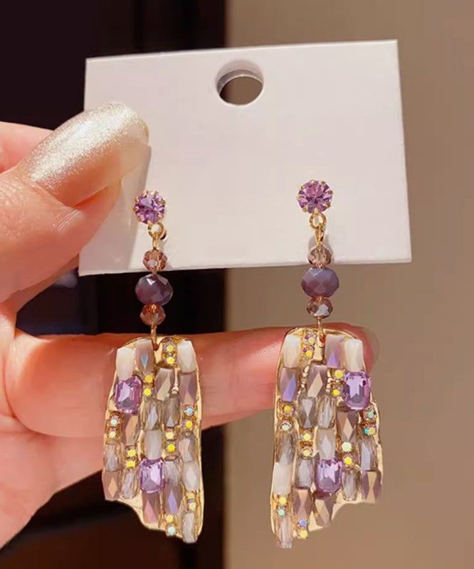 Beautiful Purple Copper Alloy Crystal Drop Earrings
