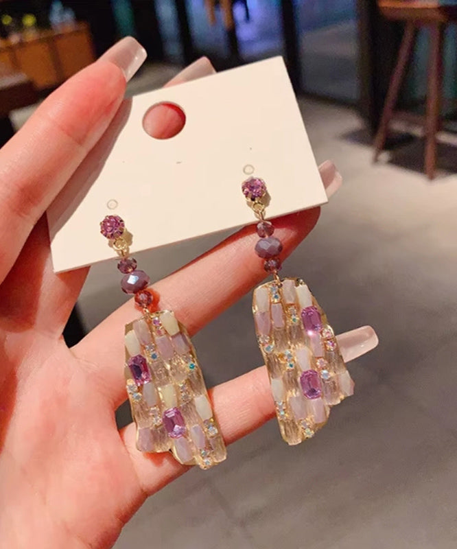Beautiful Purple Copper Alloy Crystal Drop Earrings