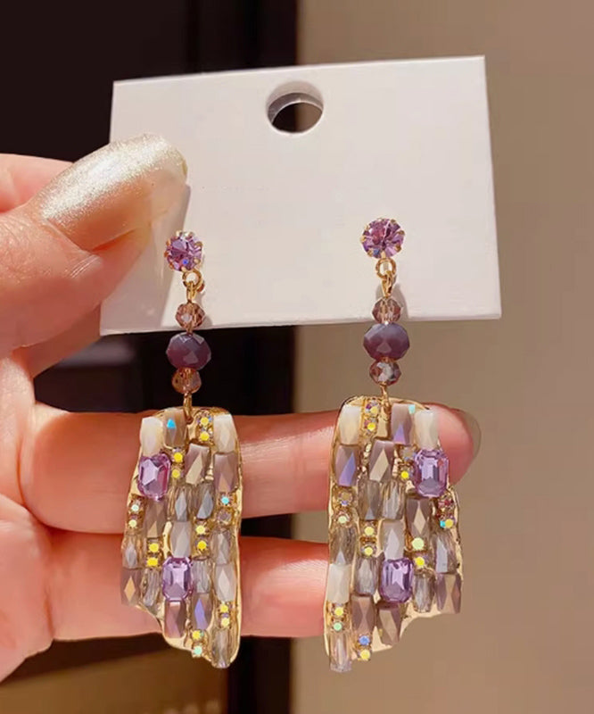 Beautiful Purple Copper Alloy Crystal Drop Earrings