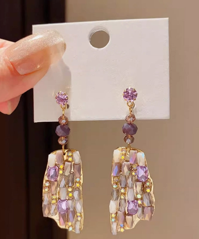 Beautiful Purple Copper Alloy Crystal Drop Earrings