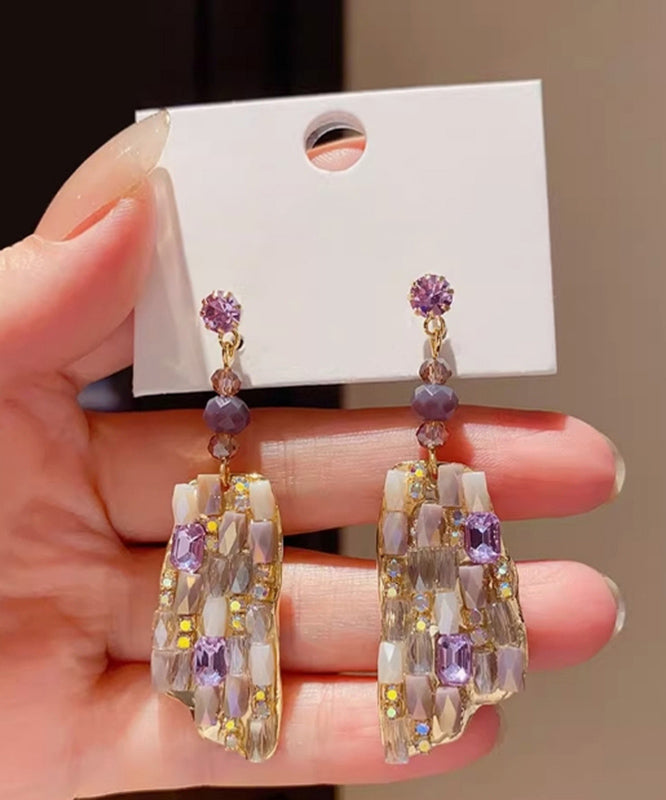 Beautiful Purple Copper Alloy Crystal Drop Earrings