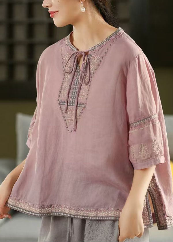 Beautiful Purple Embroidered Linen Shirt Top Summer