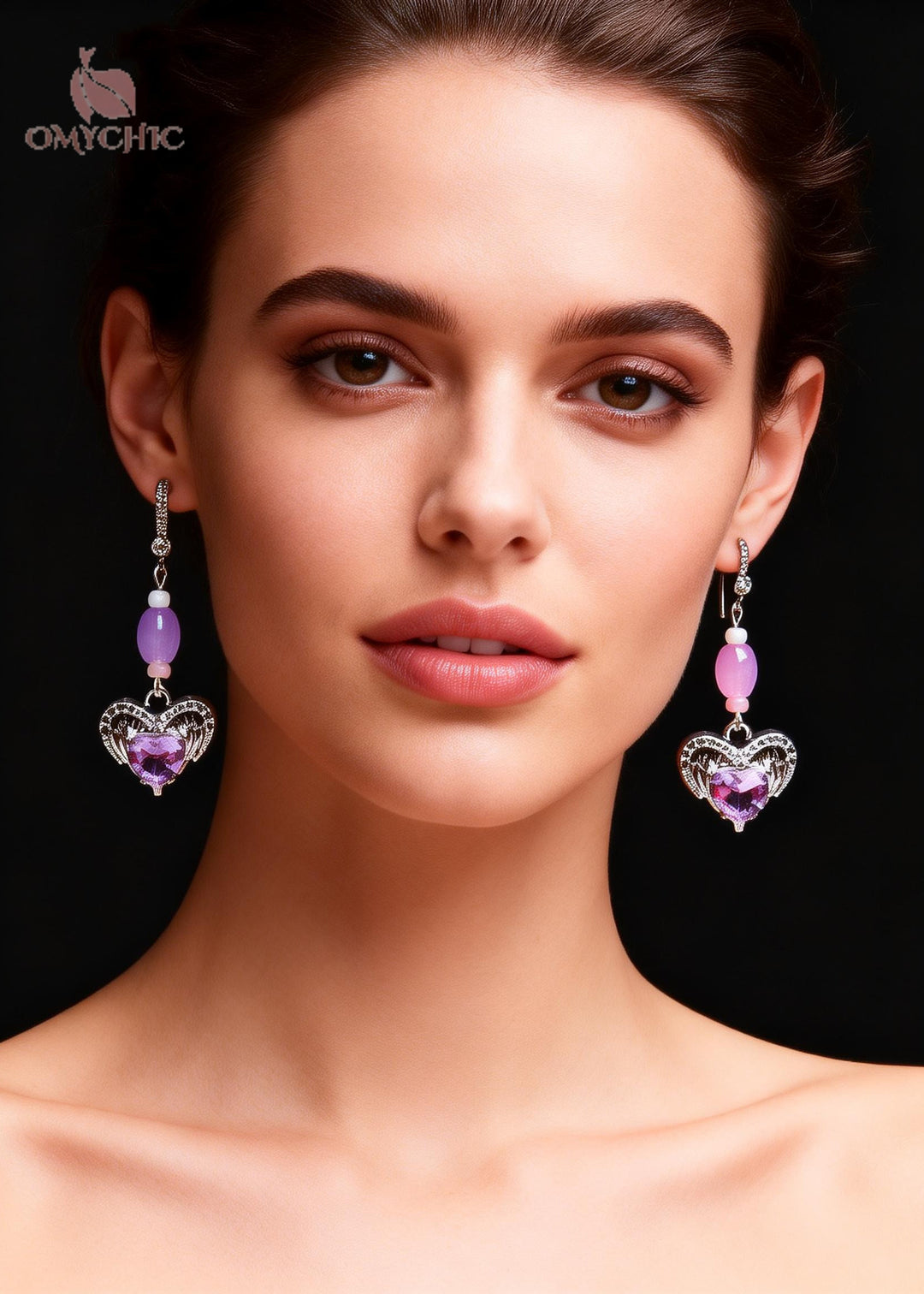 Beautiful Purple Heart-shaped Gem Stone Drop Earrings