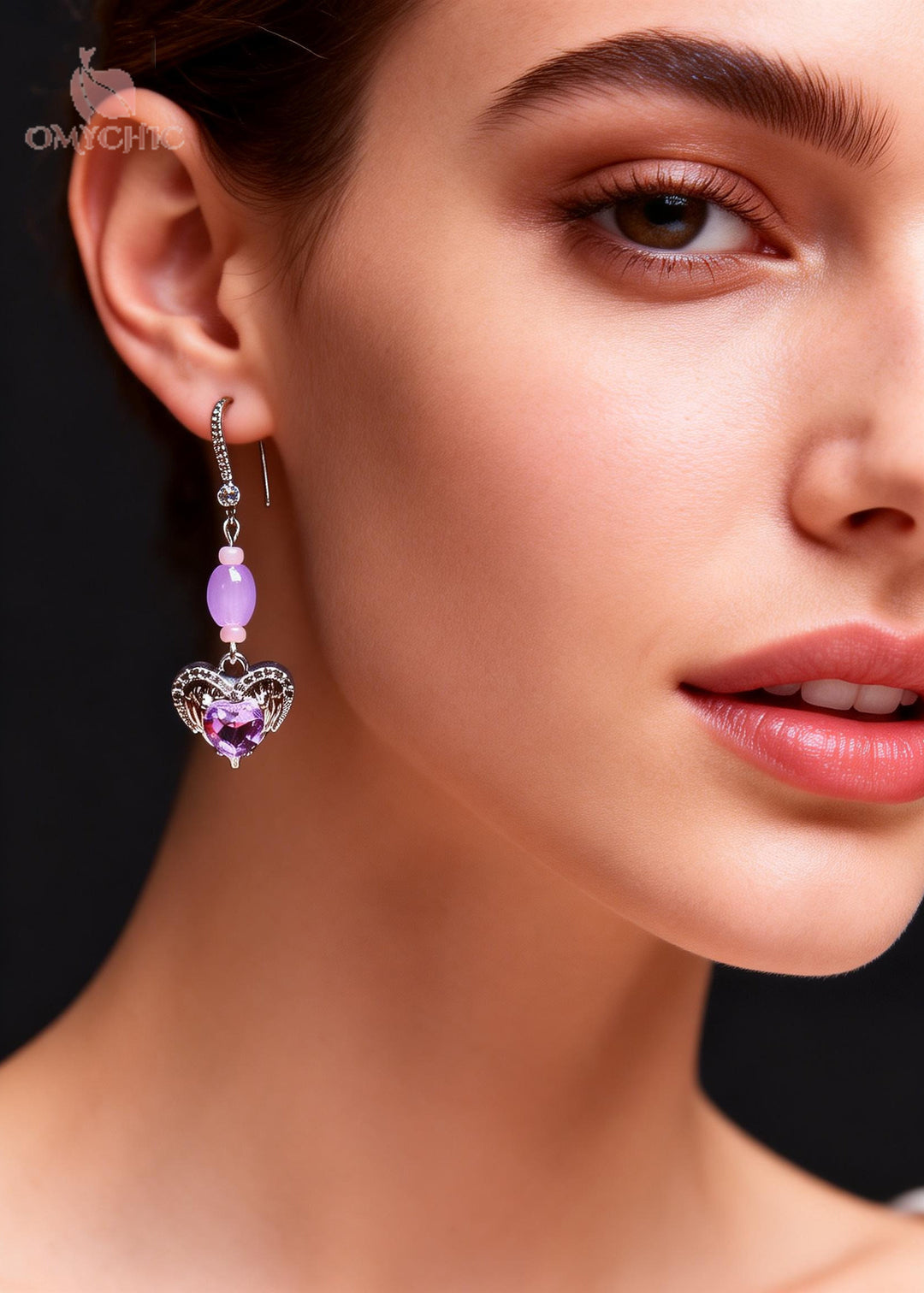 Beautiful Purple Heart-shaped Gem Stone Drop Earrings