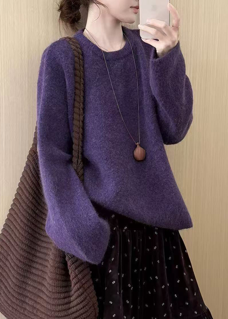 Beautiful Purple Oversized Thick Knit Shirts Winter