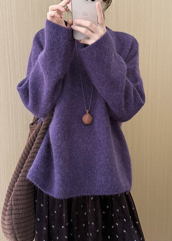 Beautiful Purple Oversized Thick Knit Shirts Winter