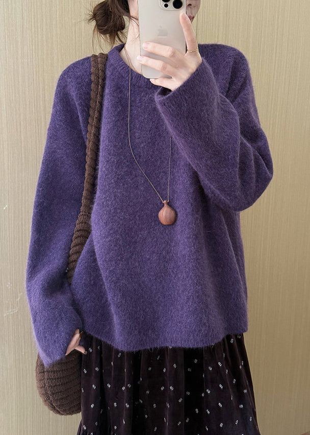Beautiful Purple Oversized Thick Knit Shirts Winter