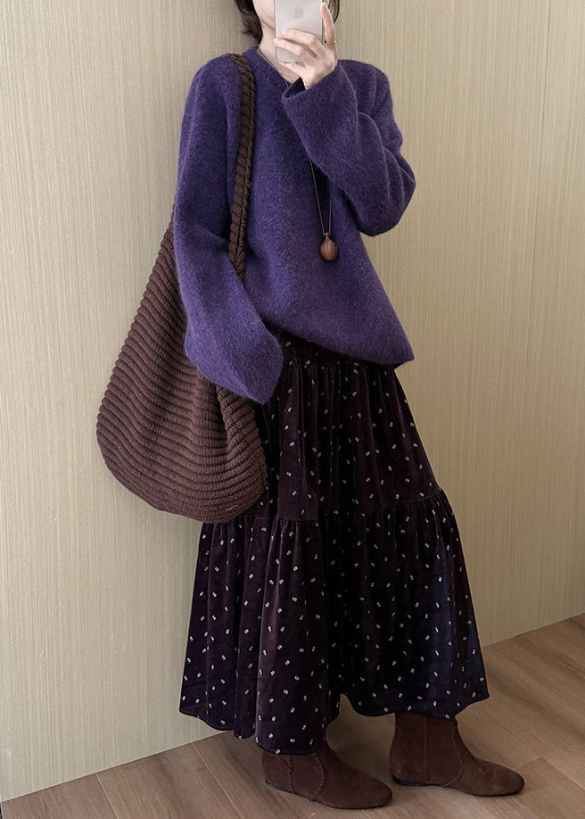 Beautiful Purple Oversized Thick Knit Shirts Winter