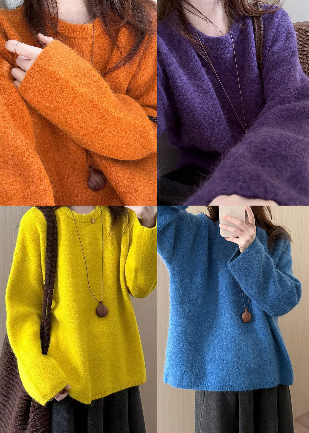 Beautiful Purple Oversized Thick Knit Shirts Winter
