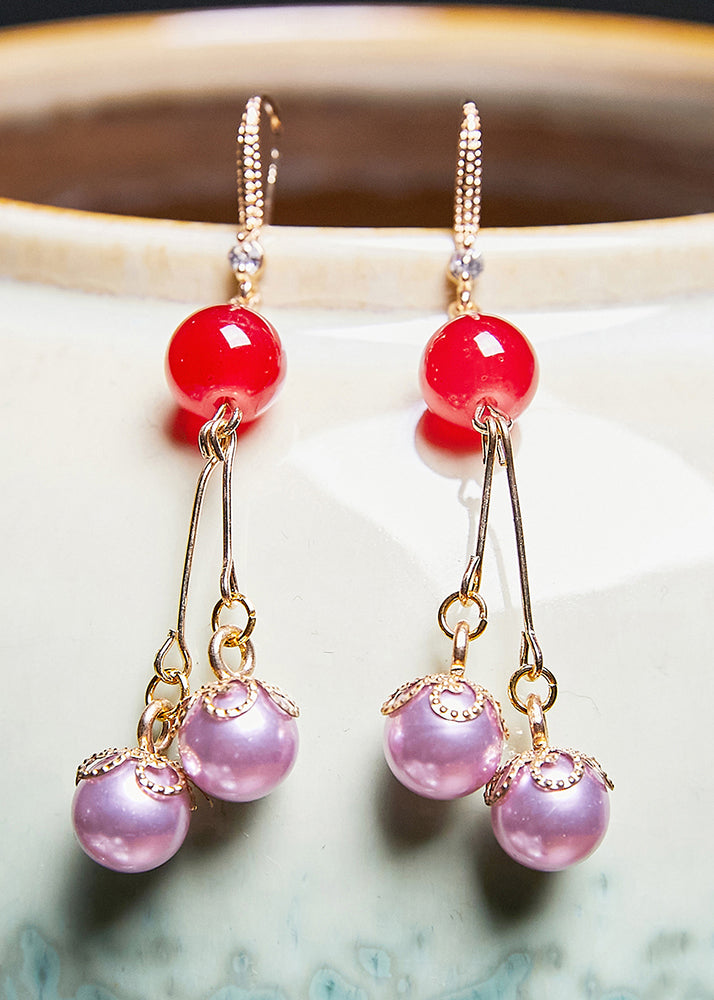 Beautiful Purple Pearl Zircon Drop Earrings - Omychic
