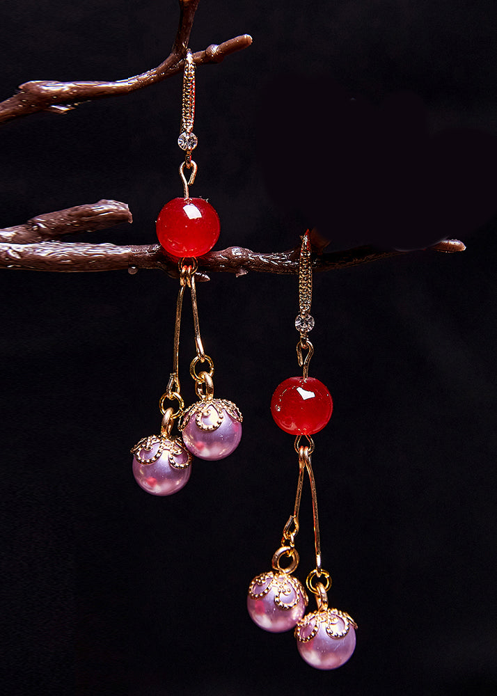 Beautiful Purple Pearl Zircon Drop Earrings - Omychic