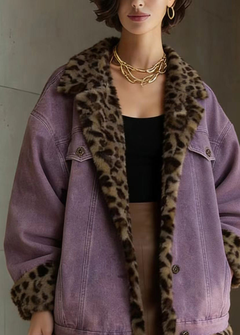 Beautiful Purple Pockets Wear On Both Sides Faux Fur Jacket Winter