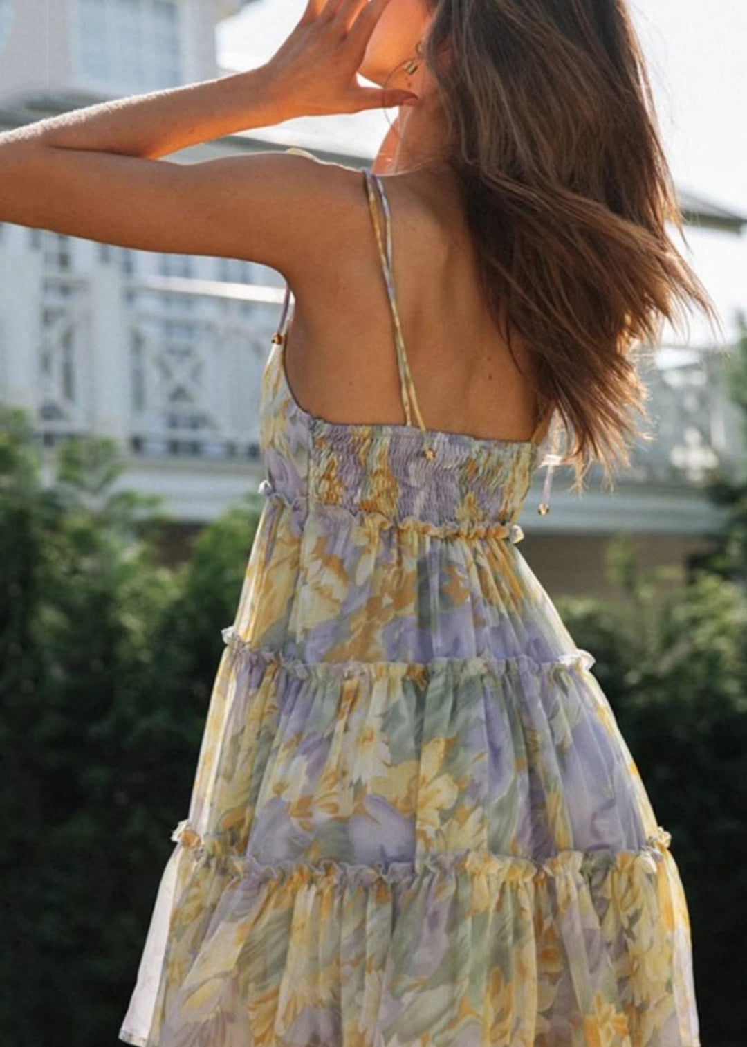 Beautiful Purple Print Chiffon Tea Dress Summer