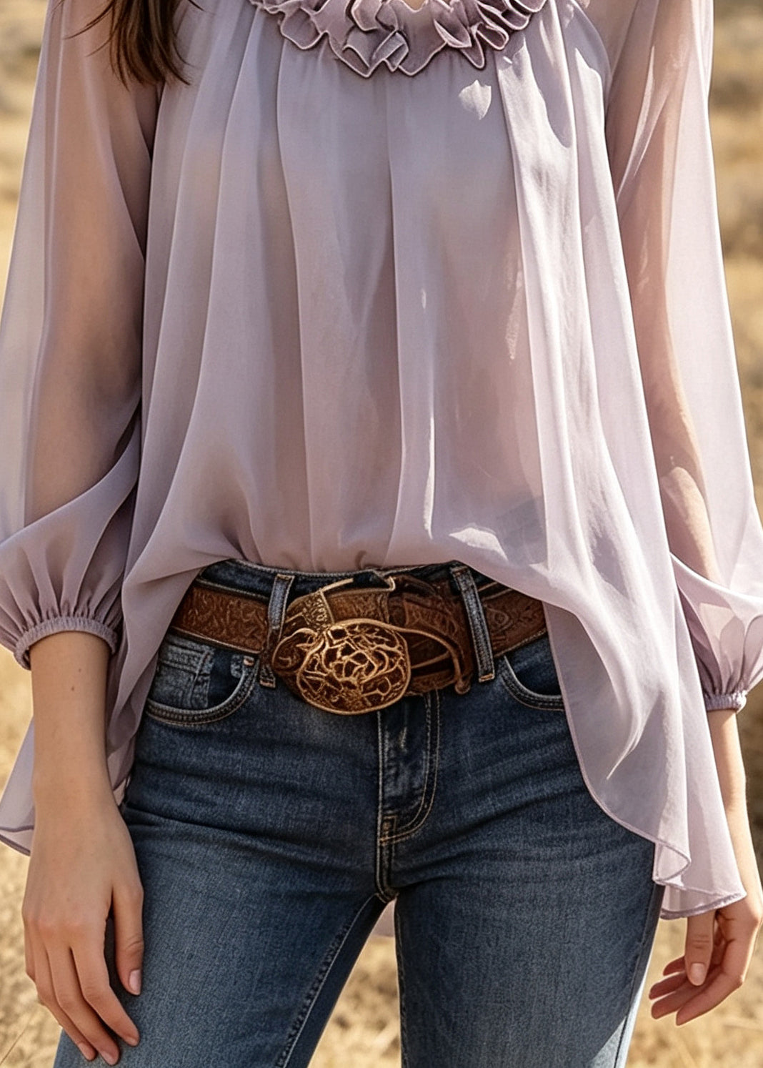 Beautiful Purple Ruffled Chiffon Shirts Summer