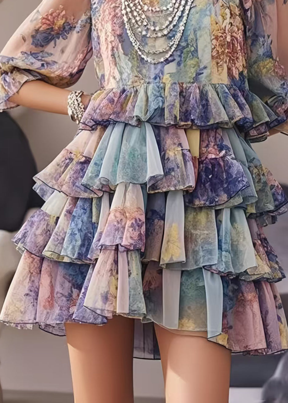 Beautiful Purple Ruffles Print Chiffon Party Dresses Summer