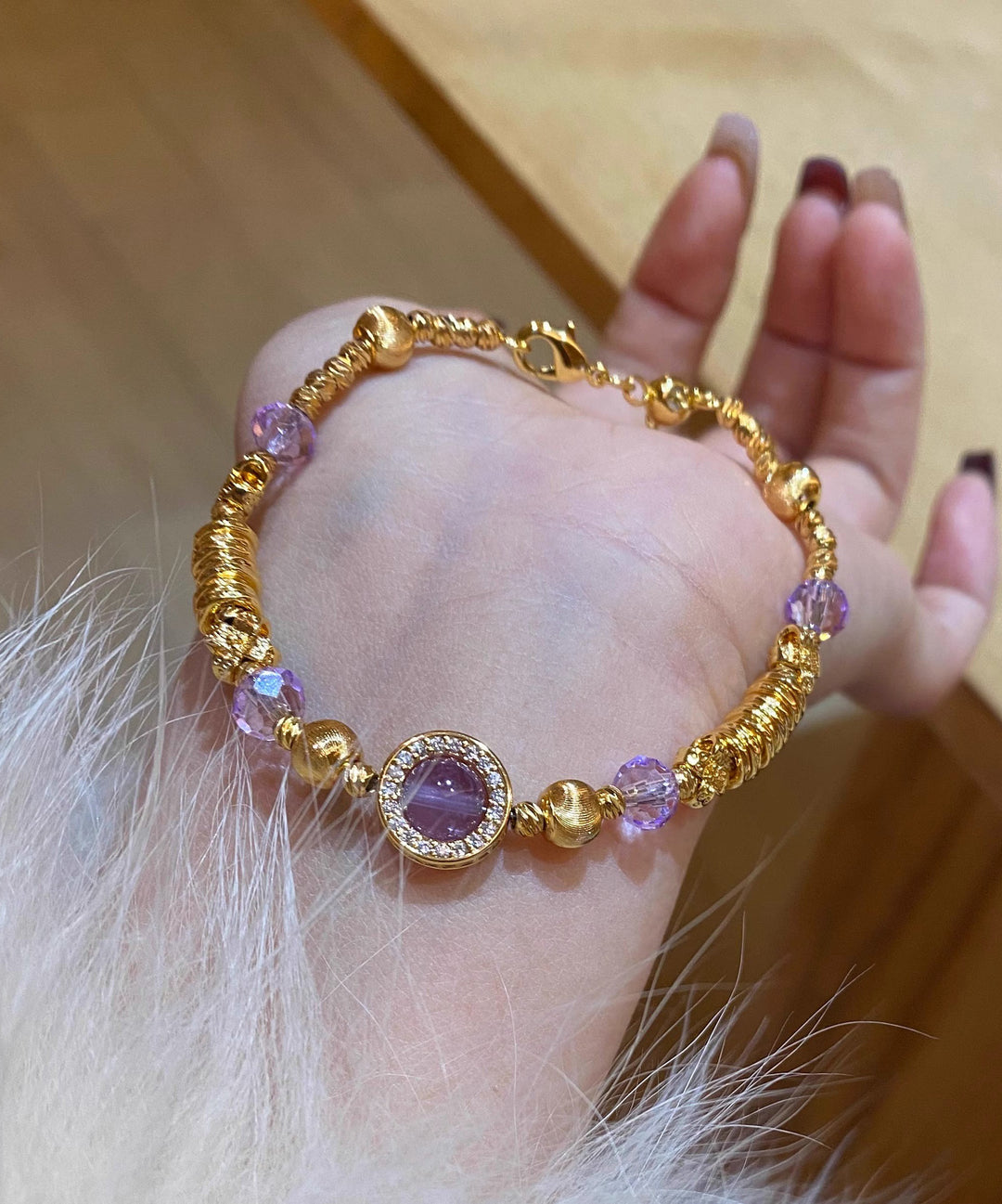 Beautiful Purple Stainless Steel Overgild Crystal Chain Bracelet