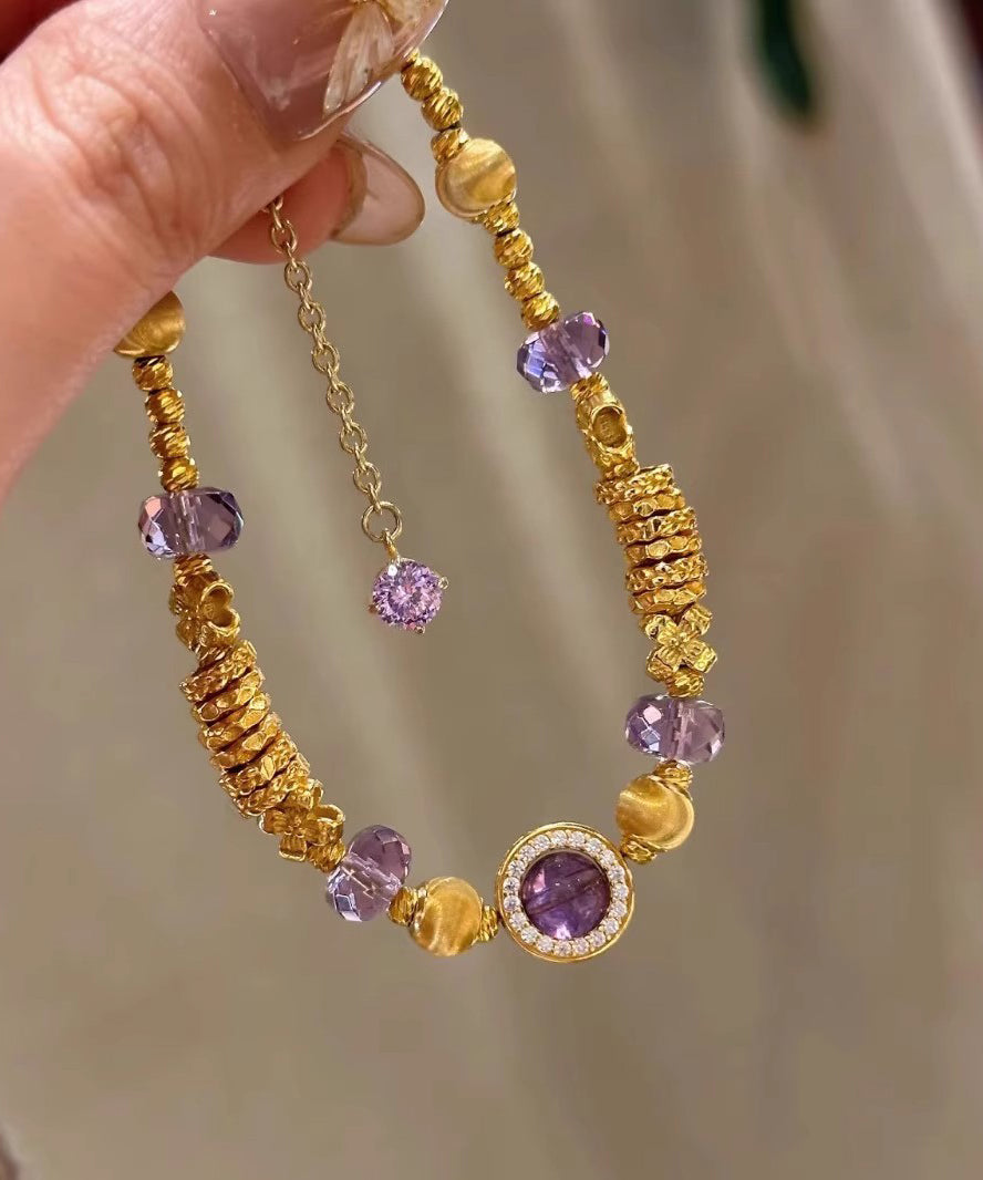 Beautiful Purple Stainless Steel Overgild Crystal Chain Bracelet
