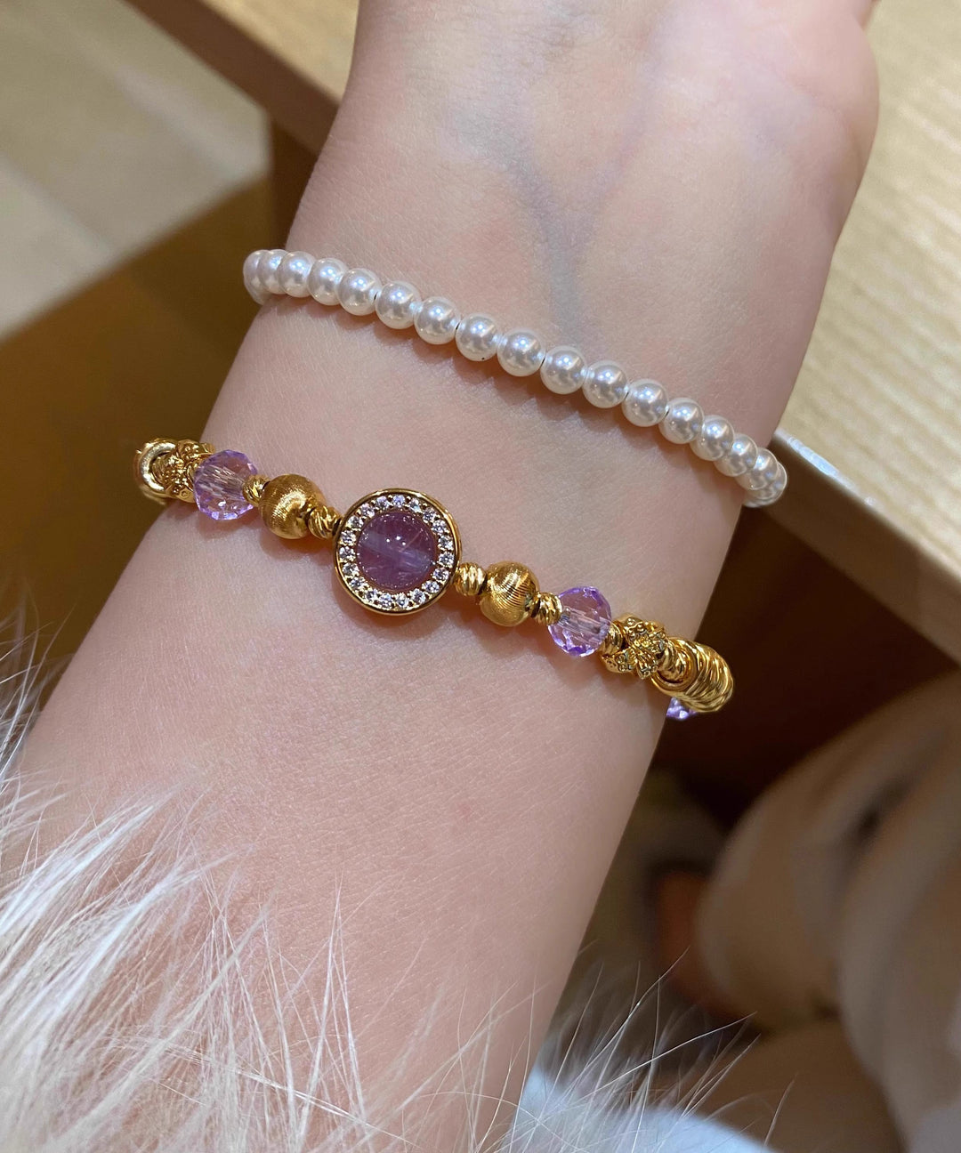 Beautiful Purple Stainless Steel Overgild Crystal Chain Bracelet