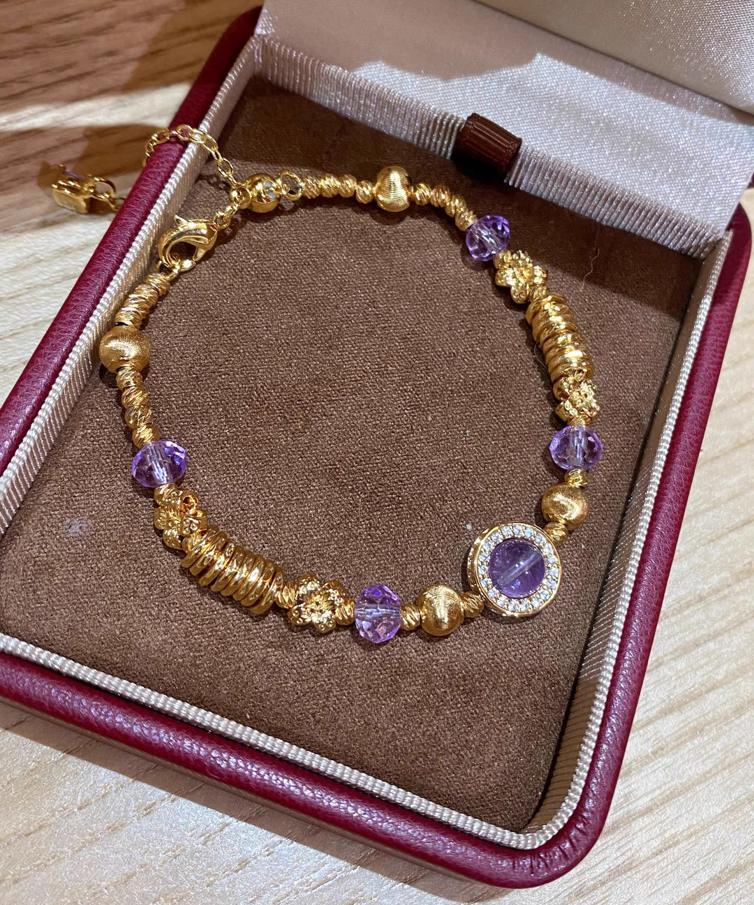 Beautiful Purple Stainless Steel Overgild Crystal Chain Bracelet