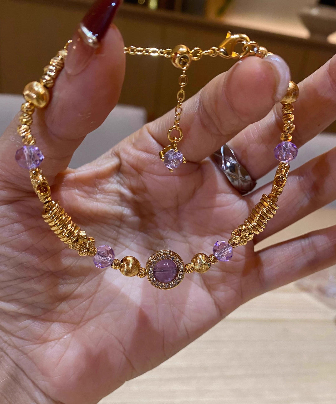 Beautiful Purple Stainless Steel Overgild Crystal Chain Bracelet
