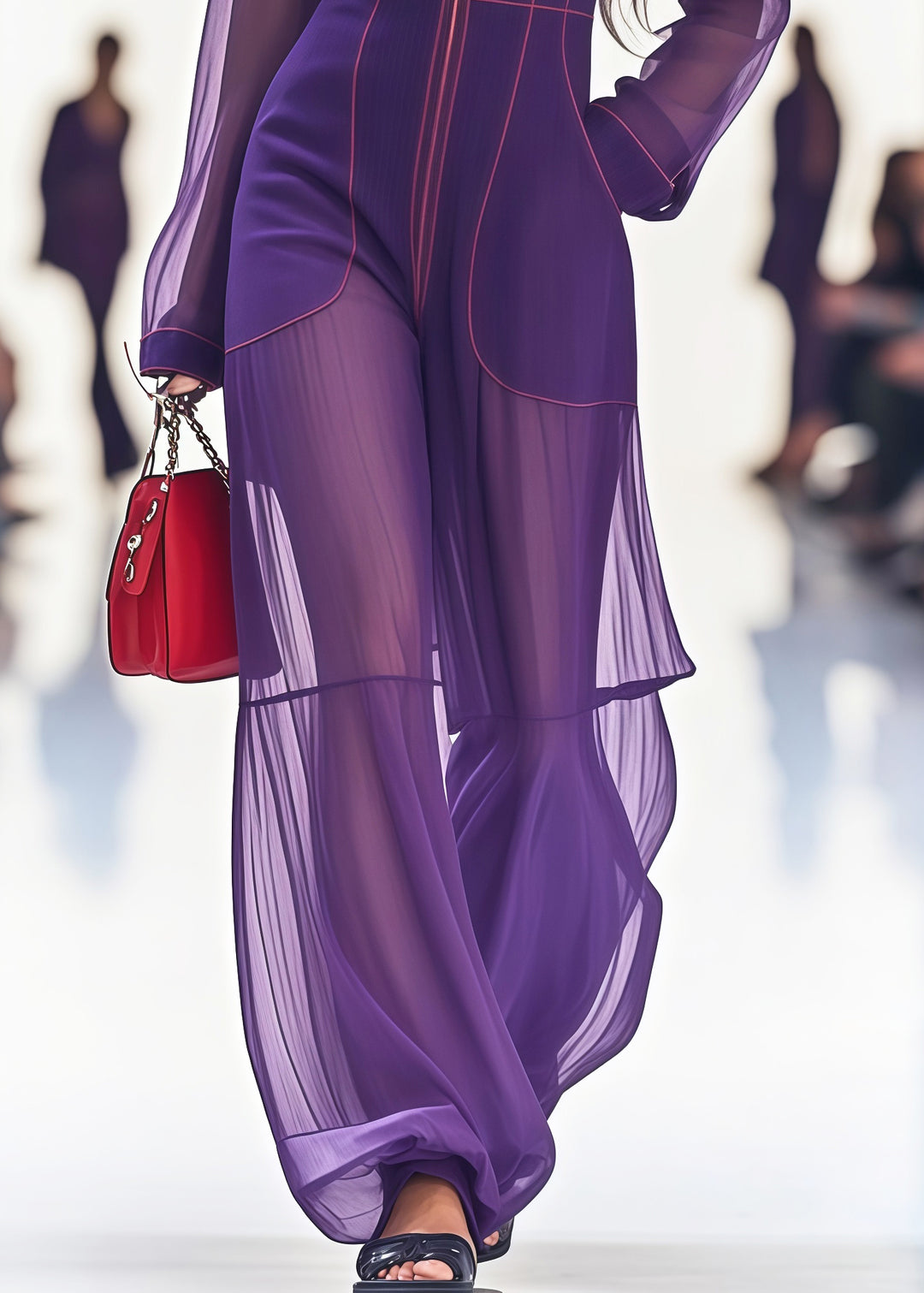 Beautiful Purple Stand Collar Patchwork Tulle Jumpsuit Summer