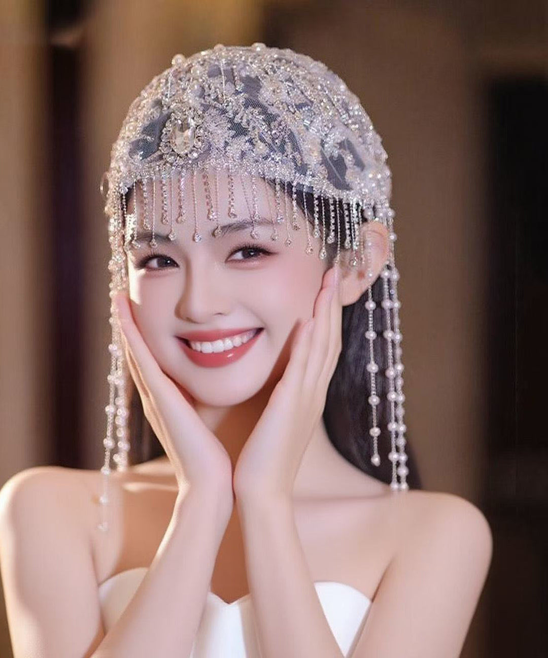 Beautiful Purple Tulle Zircon Hollow Out Beading Tassel Hair Accessory