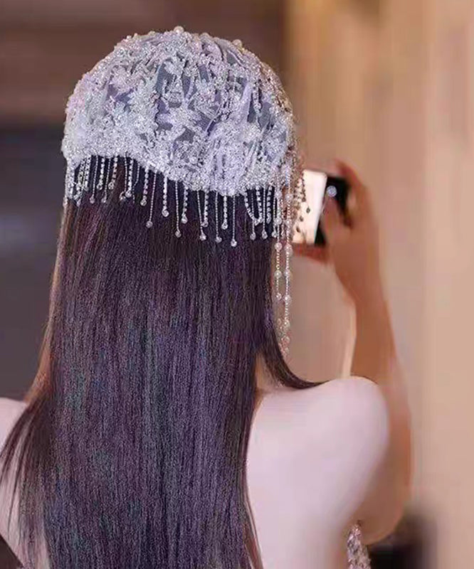 Beautiful Purple Tulle Zircon Hollow Out Beading Tassel Hair Accessory