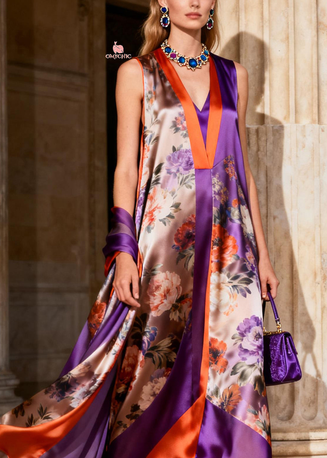 Beautiful Purple V Neck Chiffon Maxi Spaghetti Strap Dresses Summer