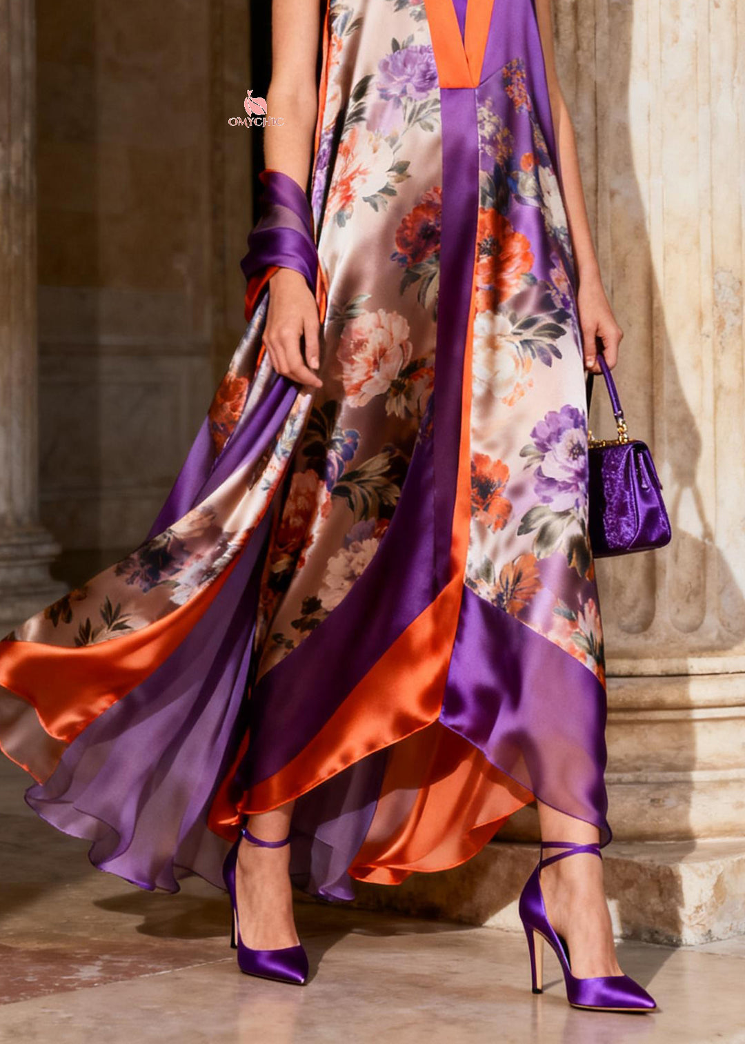 Beautiful Purple V Neck Chiffon Maxi Spaghetti Strap Dresses Summer