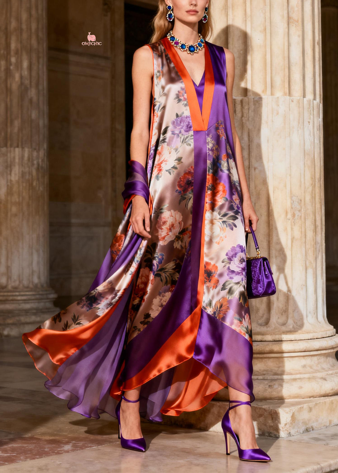 Beautiful Purple V Neck Chiffon Maxi Spaghetti Strap Dresses Summer