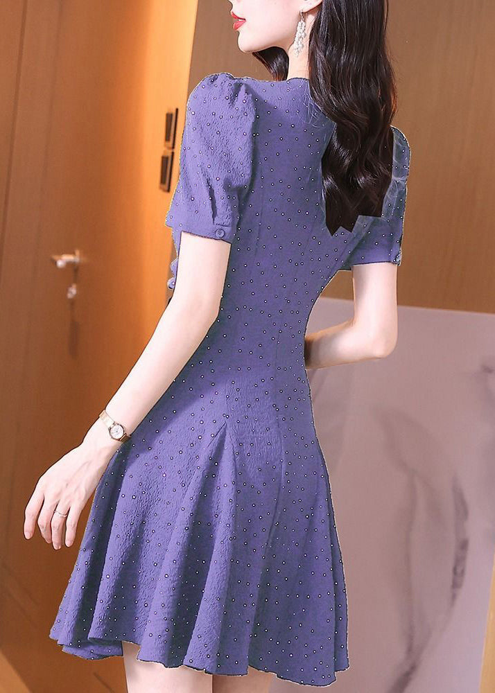 Beautiful Purple V Neck Ruffled Chiffon Dress Summer