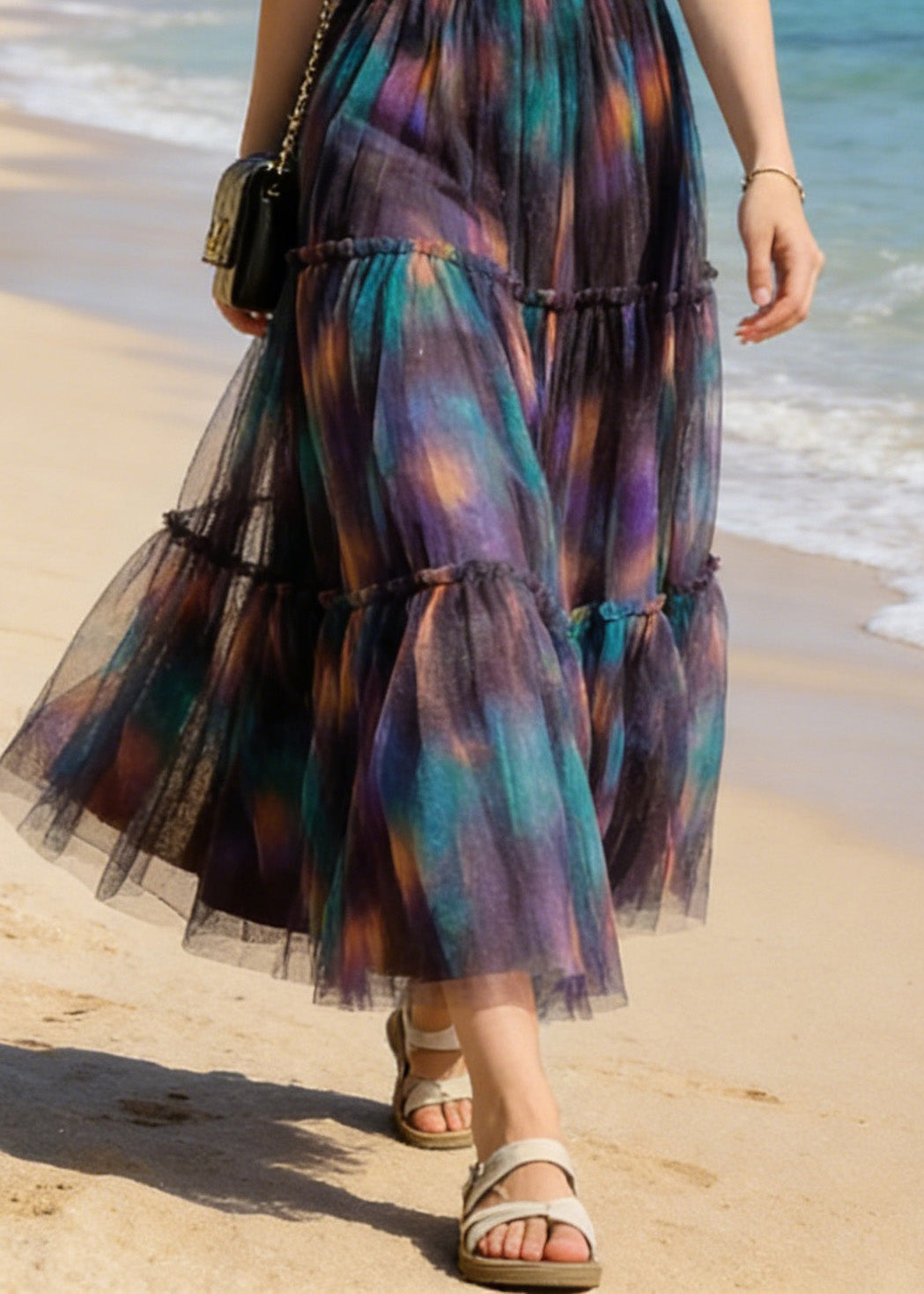 Beautiful Purple Wrinkled Patchwork Tulle Skirt Summer