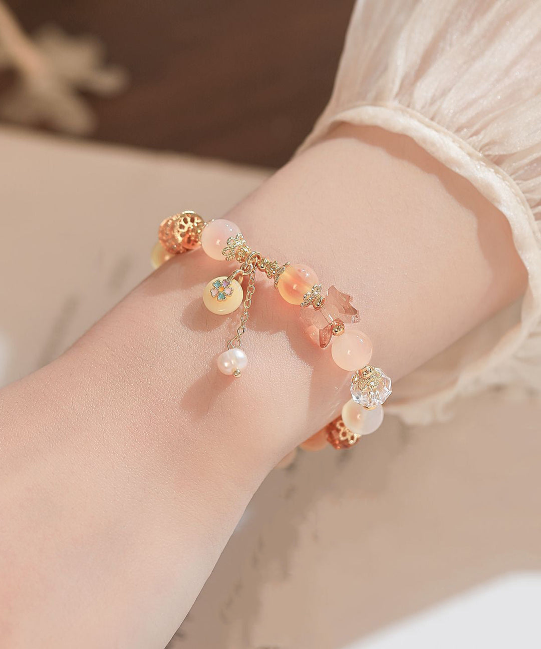 Beautiful Rainbow Alloy Beading Crystal PearlCharm Bracelet