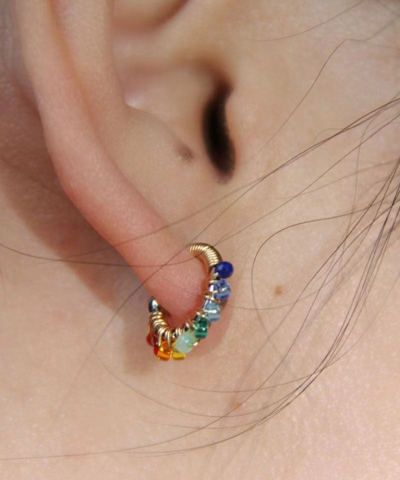 Beautiful Rainbow Alloy Glass Bead Hoop Earrings