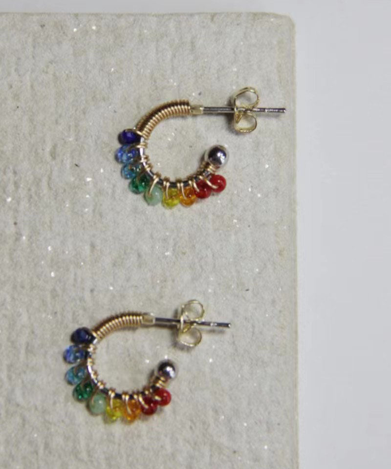 Beautiful Rainbow Alloy Glass Bead Hoop Earrings