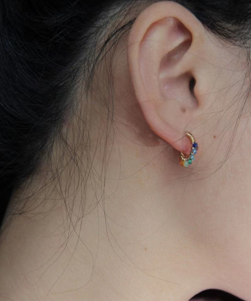 Beautiful Rainbow Alloy Glass Bead Hoop Earrings